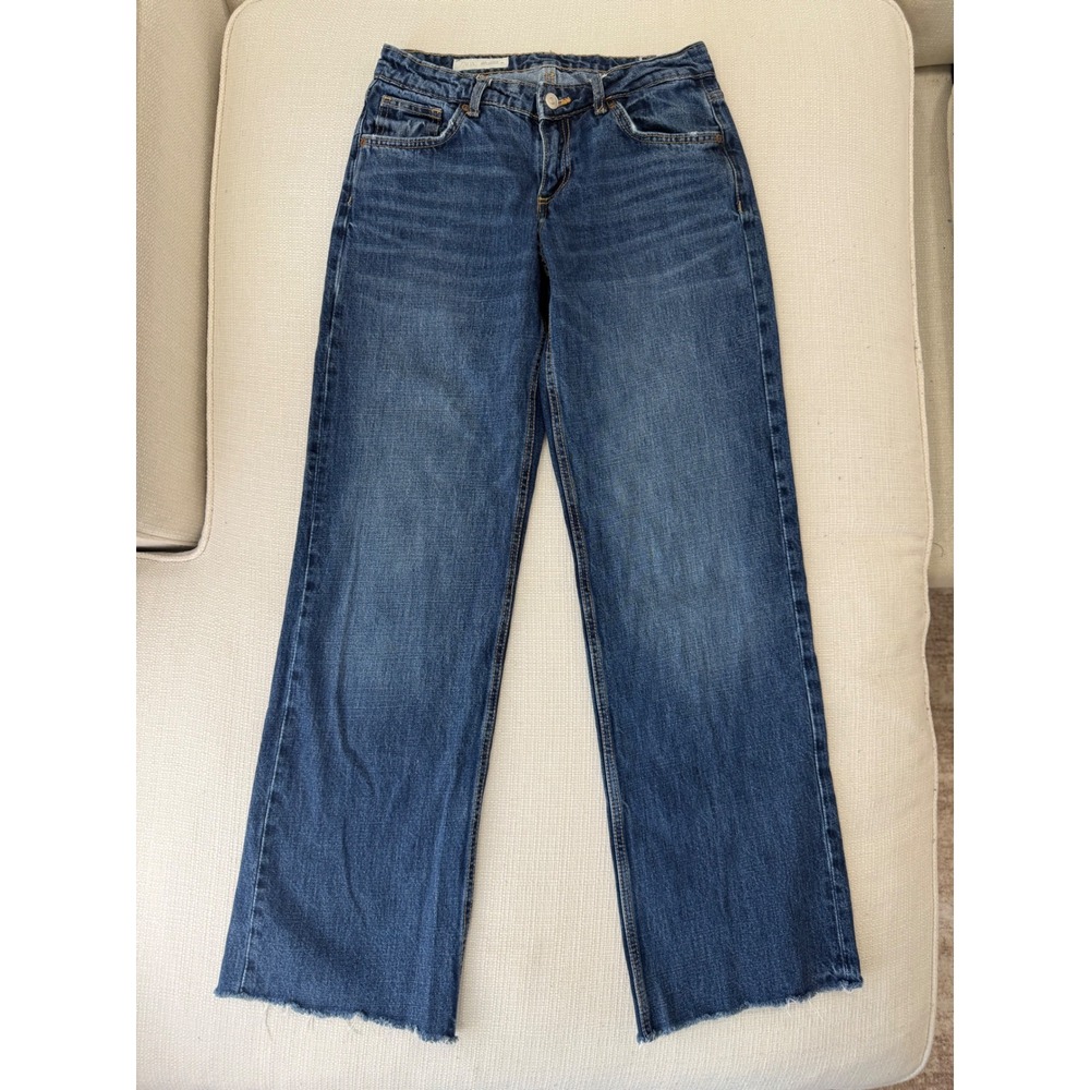 Zara Jeans Womens 4 Wide Leg Raw Hem Medium Wash Denim Excellent